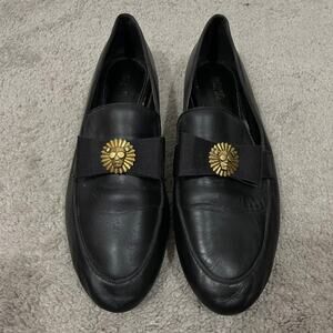 Michael Kors Rory Leather Loafers Womens Size 39.5 (9.5) Black Gold Lion